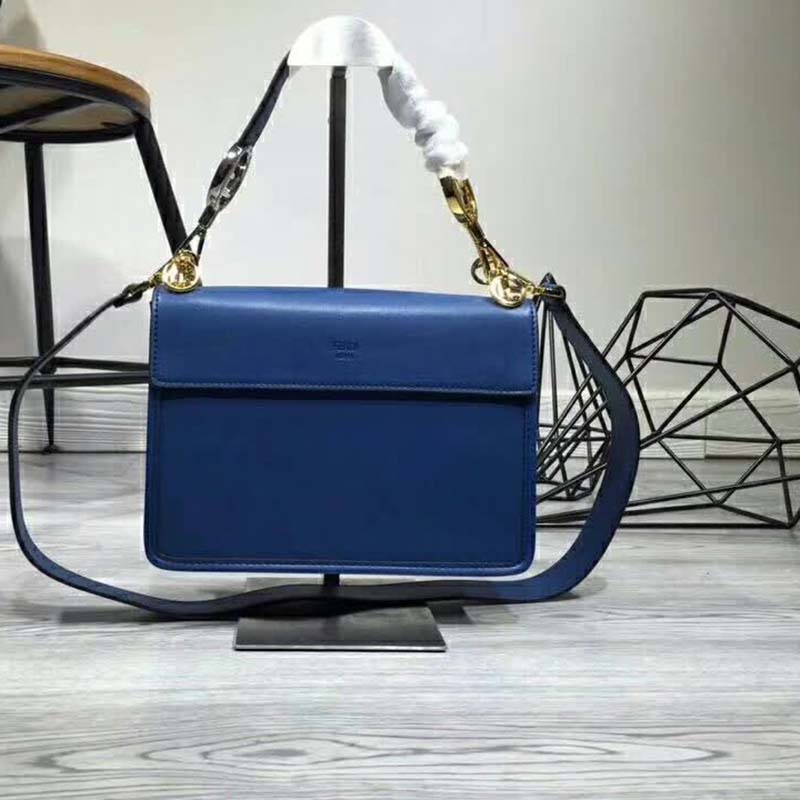 Fendi KAN I F Top Flap Leather Bag with Strap-Navy 5 Fendi KAN I F Top Flap Leather Bag with Strap-Navy - Image 5