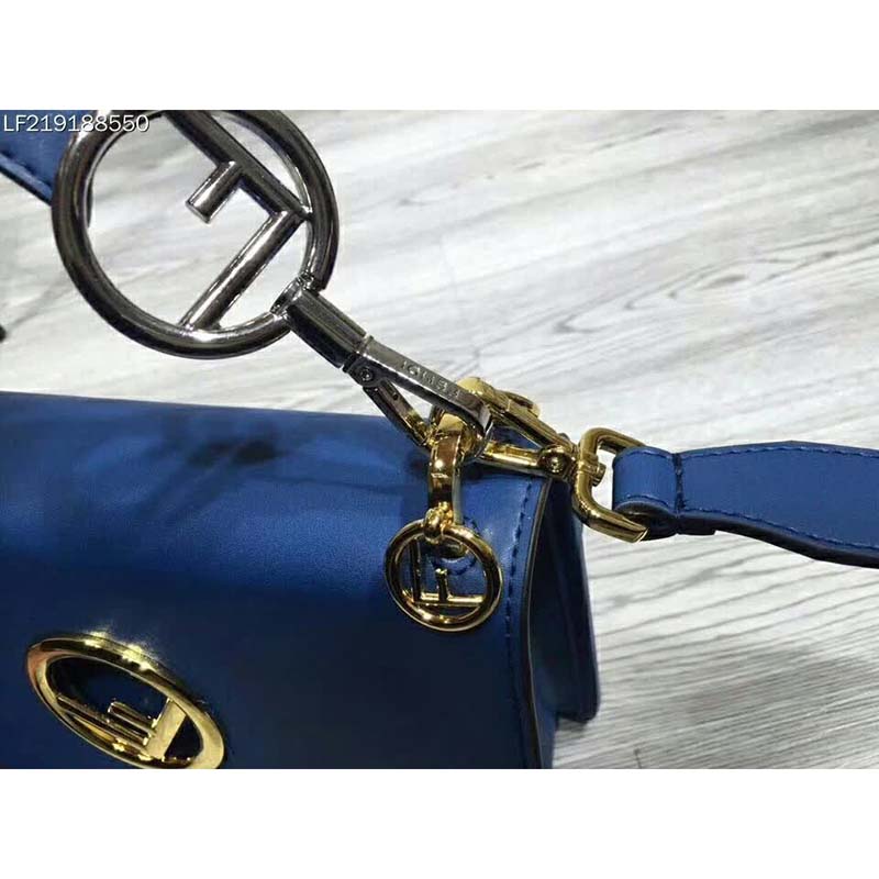 Fendi KAN I F Top Flap Leather Bag with Strap-Navy 7 Fendi KAN I F Top Flap Leather Bag with Strap-Navy - Image 7