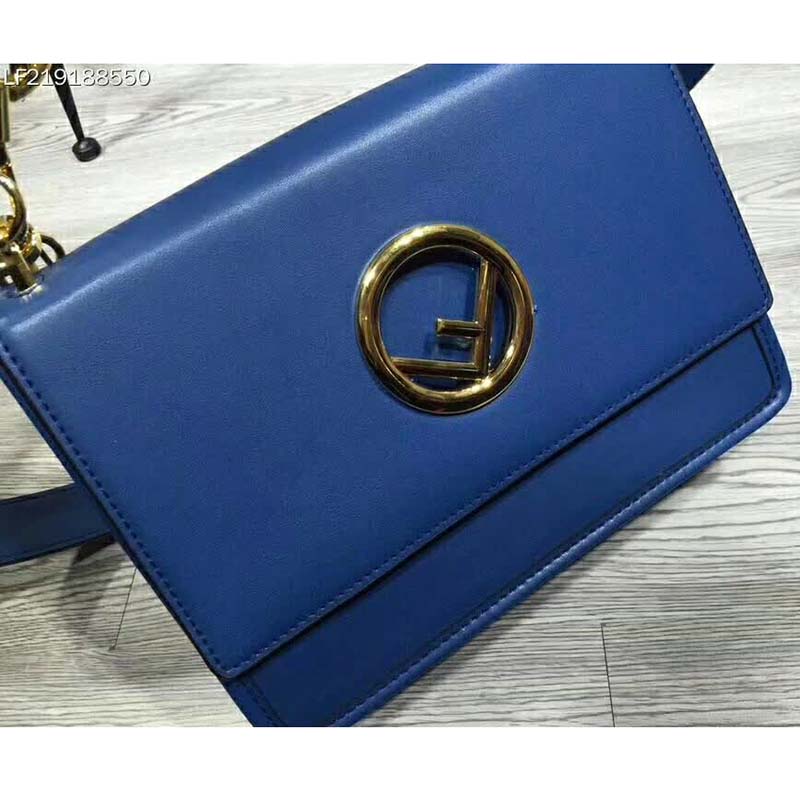 Fendi KAN I F Top Flap Leather Bag with Strap-Navy 8 Fendi KAN I F Top Flap Leather Bag with Strap-Navy - Image 8