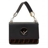 Fendi KAN I F Top Flap Strap Bag with Logo Stitch-Black