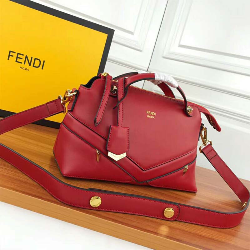 Fendi - By the Way Small Tricolor Leather Boston Bag Red