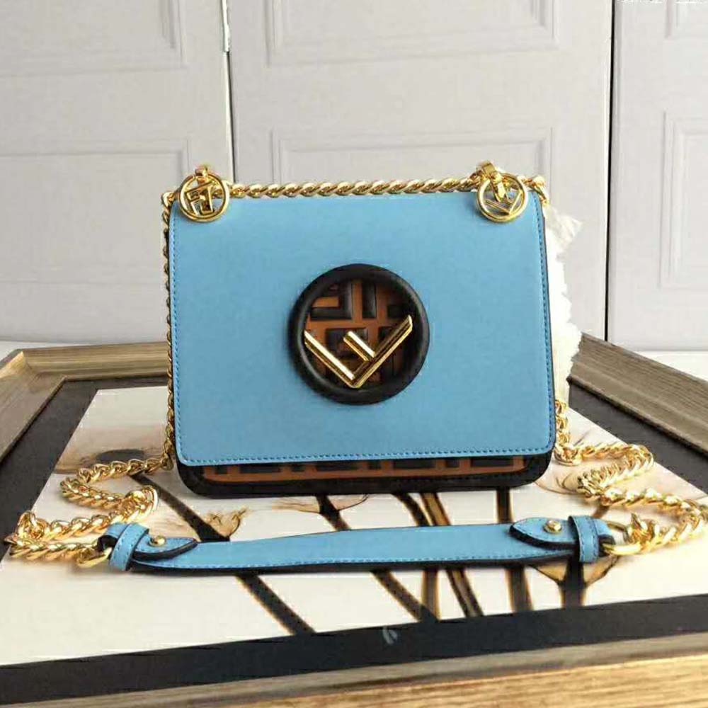 Fendi Women Kan I F Small Pale Blue Leather Mini Bag 3 Fendi Women Kan I F Small Pale Blue Leather Mini Bag - Image 3