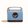 Fendi Women Kan I F Small Pale Blue Leather Mini Bag