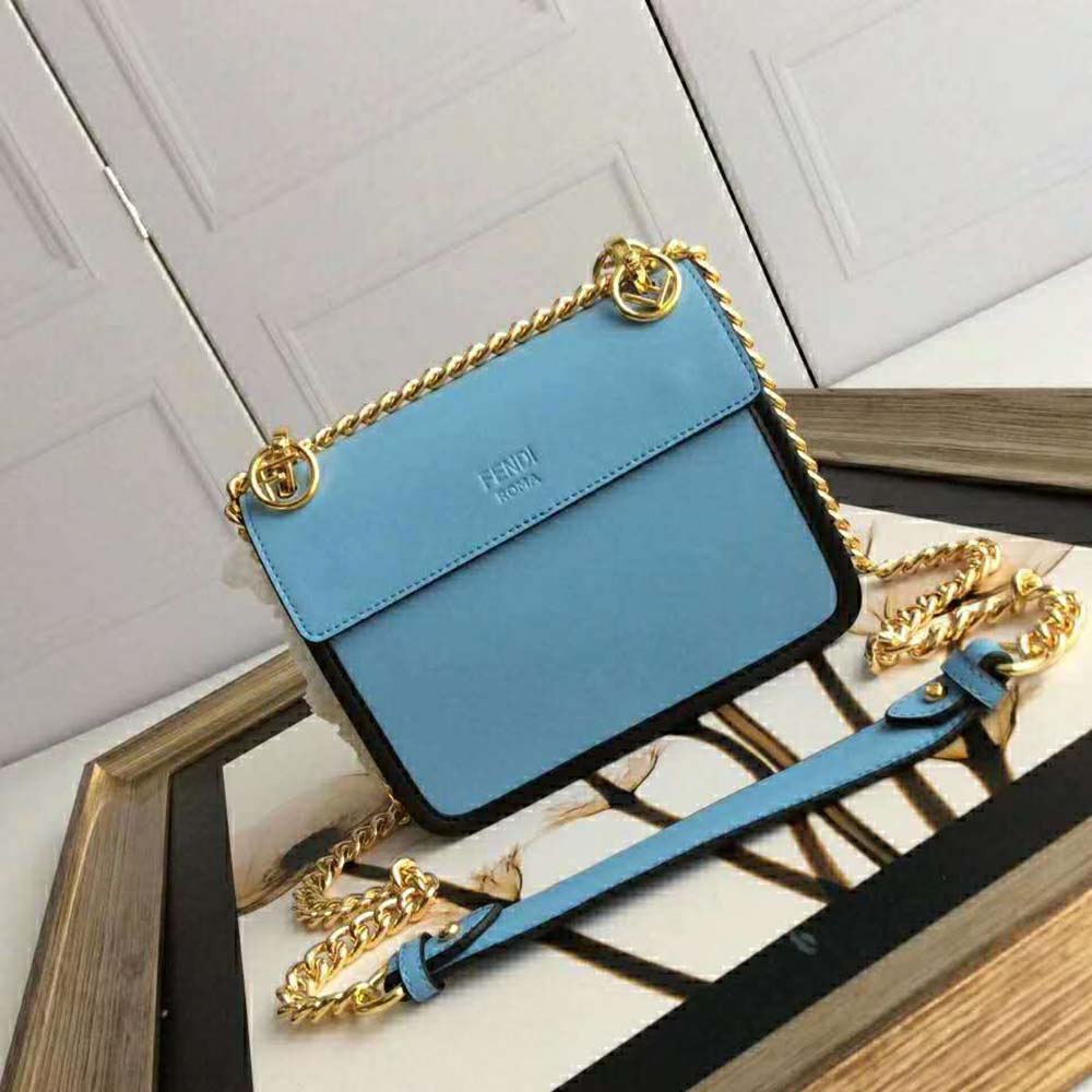 Fendi Women Kan I F Small Pale Blue Leather Mini Bag 6 Fendi Women Kan I F Small Pale Blue Leather Mini Bag - Image 6