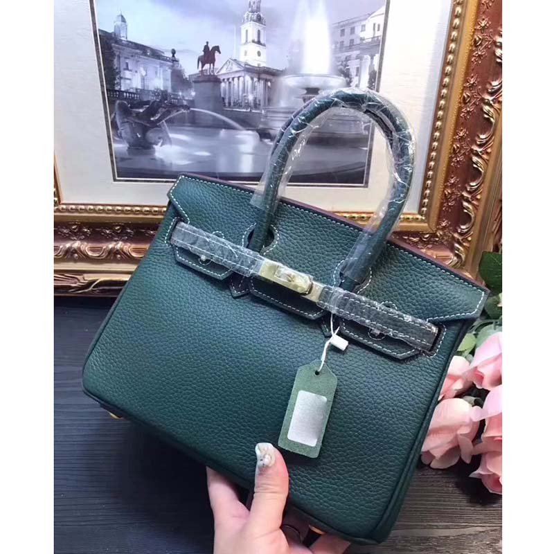 Hermes Birkin 25 Bag in Togo Leather with Silver Hardware-Green 3 Hermes Birkin 25 Bag in Togo Leather with Silver Hardware-Green - Image 3