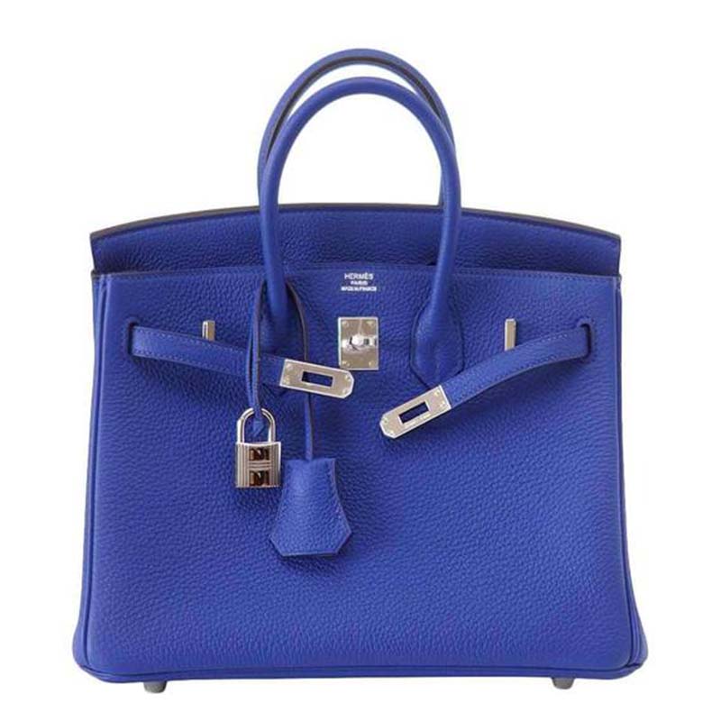 Hermes Birkin 25 Bag in Togo Leather with Silver Hardware-Navy 2 Hermes Birkin 25 Bag in Togo Leather with Silver Hardware-Navy - Image 2