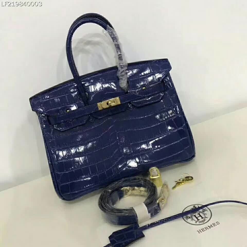 Hermes Birkin 30 Bag in Alligator Leather with Gold Hardware-Navy 2 Hermes Birkin 30 Bag in Alligator Leather with Gold Hardware-Navy - Image 2