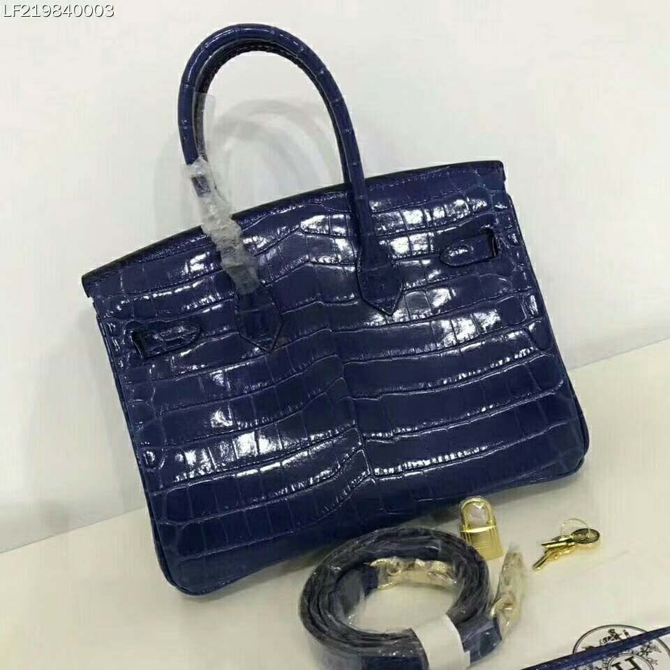 Hermes Birkin 30 Bag in Alligator Leather with Gold Hardware-Navy 3 Hermes Birkin 30 Bag in Alligator Leather with Gold Hardware-Navy - Image 3