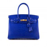 Hermes Birkin 30 Bag in Alligator Leather with Gold Hardware-Navy