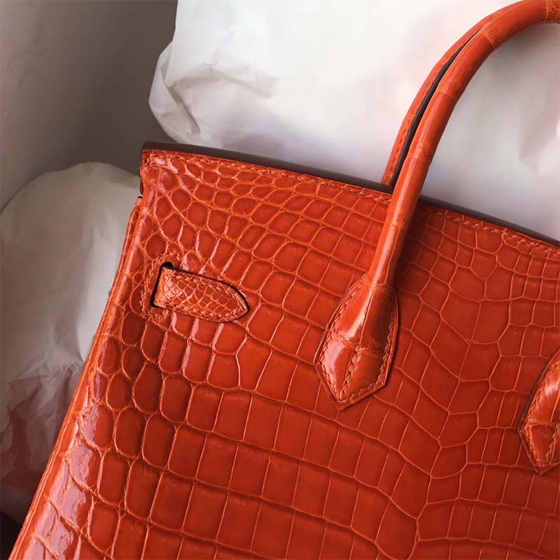 Hermes Birkin 30 Bag in Alligator Leather with Gold Hardware-Orange 5 Hermes Birkin 30 Bag in Alligator Leather with Gold Hardware-Orange - Image 5