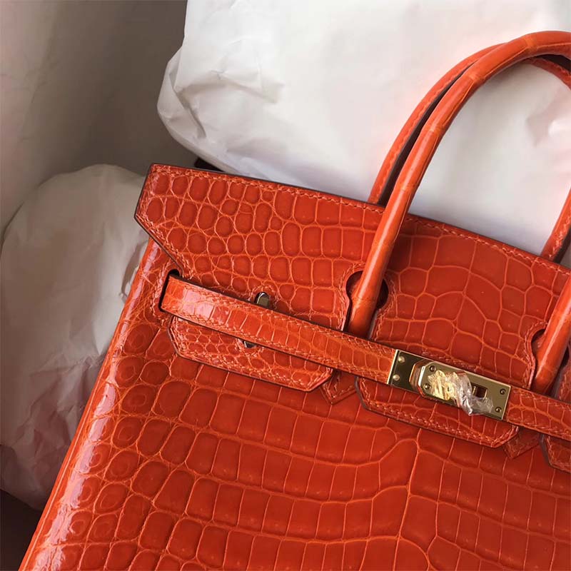 Hermes Birkin 30 Bag in Alligator Leather with Gold Hardware-Orange 4 Hermes Birkin 30 Bag in Alligator Leather with Gold Hardware-Orange - Image 4