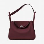 Hermes Lindy 30 Top Flap Leather Bag with Strap-Maroon