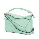 Loewe Puzzle Bag with Strap Handle in Calfskin Leather-Green