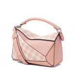 Loewe Women Puzzle Gingham Bag in Calfskin-Pink