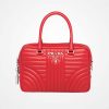Prada Diagramme Big Leather Handbag with Top Handle-Red