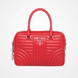 Prada Diagramme Big Leather Handbag with Top Handle-Red