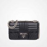 Prada Diagramme Small Leather Shoulder Bag-Black