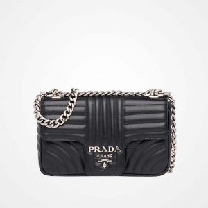 Prada Diagramme Small Leather Shoulder Bag Black