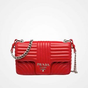 Prada Diagramme Small Leather Shoulder Bag Maroon