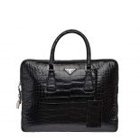 Prada Men Crocodile Leather Briefcase-Black