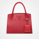 Prada Monochrome Handbag in Saffiano and Calf Leather-Red
