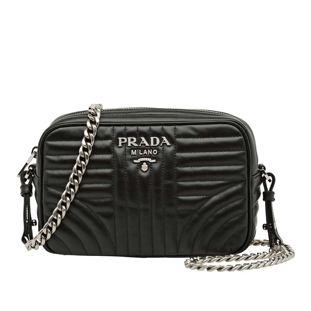 Prada Women Diagramme Leather Shoulder Bag-Black