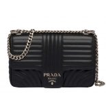 Prada Women Diagramme Leather Shoulder Bag-Black
