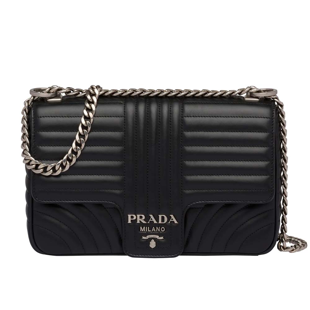 Prada Women Diagramme Leather Shoulder Bag-Black