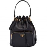 Prada Women Leather Bucket Shoulder Bag-Black