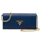 Prada Women Leather Shoulder Bag in Saffiano-Navy