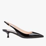 Prada Women Pointy Toe Slingback Pumps 45 mm Covered Heel-Black