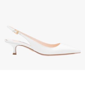 Prada Women Pointy Toe Slingback Pumps 45 mm Covered Heel-White