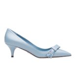 Prada Women Shoes Leather Pumps with Bow 55mm Heel-Blue