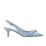Prada Women Shoes Leather Slingbacks with Bow 55mm Heel-Blue