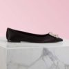 Roger Vivier Women Flower Strass Buckle Ballerinas Silk Satin-Black