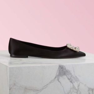 Roger Vivier Women Flower Strass Buckle Ballerinas Silk Satin-Black
