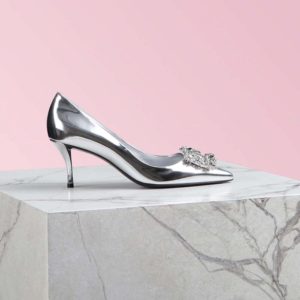Roger Vivier Women Flower Strass Buckle Pumps-Silver