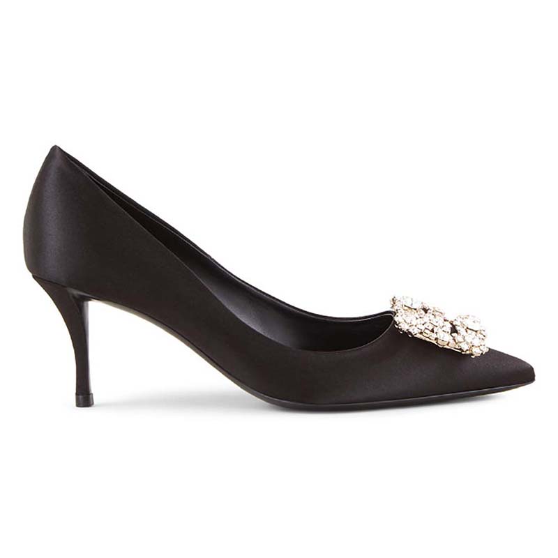 Roger Vivier Women Silk Flower Strass Pumps 65mm Heel Black 