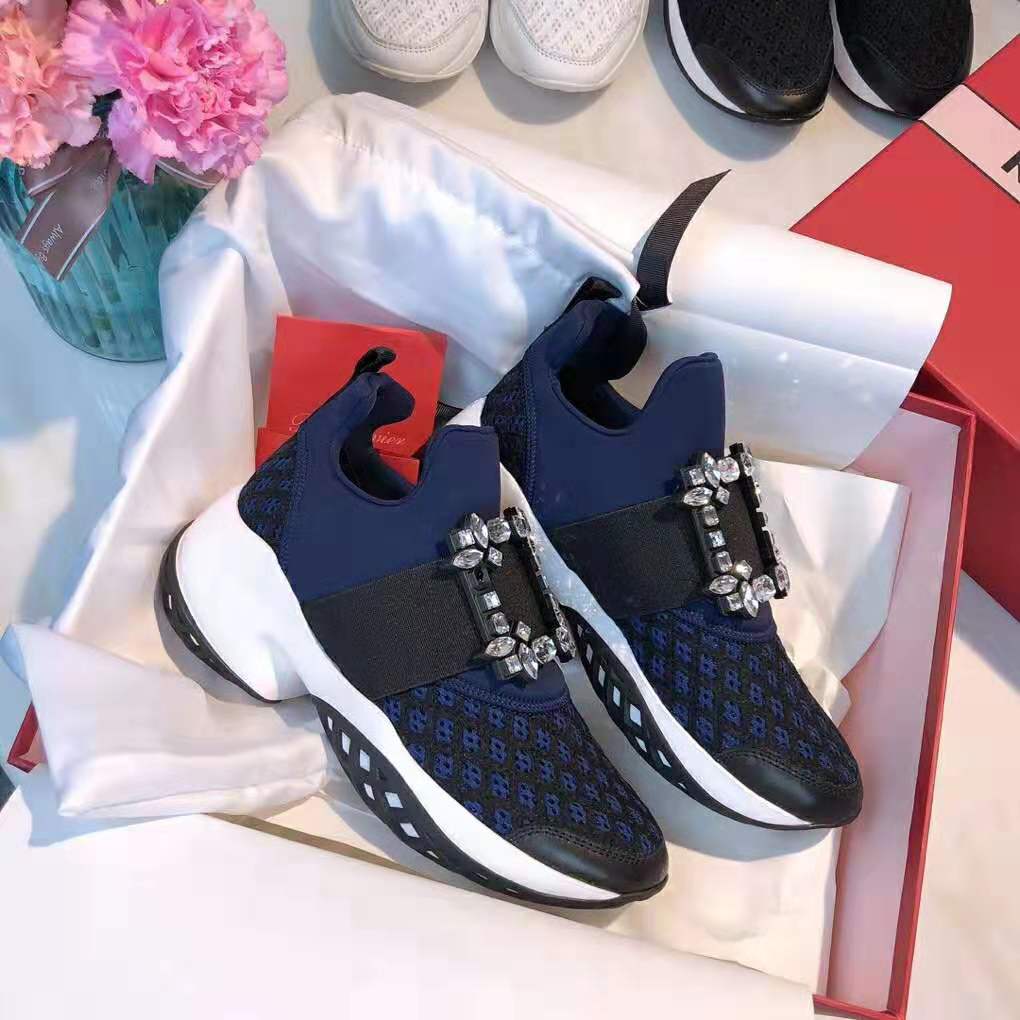 Roger Vivier Women Viv' Run Strass Buckle Sneakers-Navy 2 Roger Vivier Women Viv' Run Strass Buckle Sneakers-Navy - Image 2