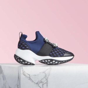 Roger Vivier Women Viv' Run Strass Buckle Sneakers-Navy
