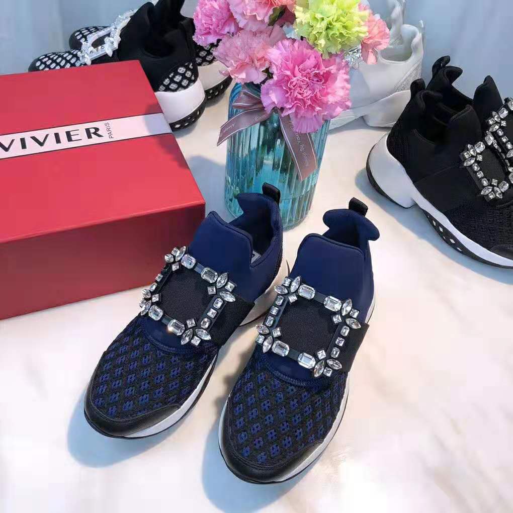 Roger Vivier Women Viv' Run Strass Buckle Sneakers-Navy 5 Roger Vivier Women Viv' Run Strass Buckle Sneakers-Navy - Image 5