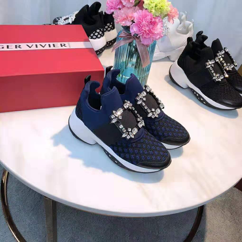 Roger Vivier Women Viv' Run Strass Buckle Sneakers-Navy 3 Roger Vivier Women Viv' Run Strass Buckle Sneakers-Navy - Image 3