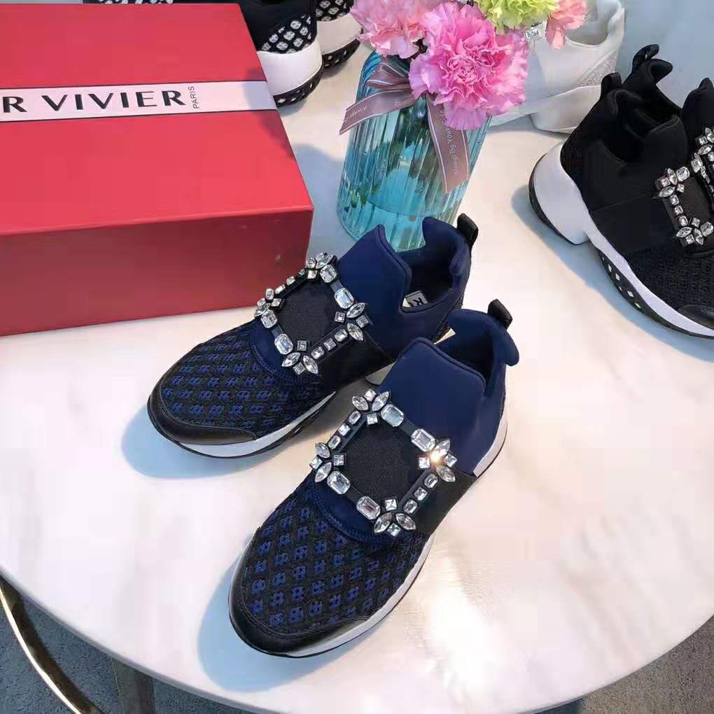 Roger Vivier Women Viv' Run Strass Buckle Sneakers-Navy 6 Roger Vivier Women Viv' Run Strass Buckle Sneakers-Navy - Image 6