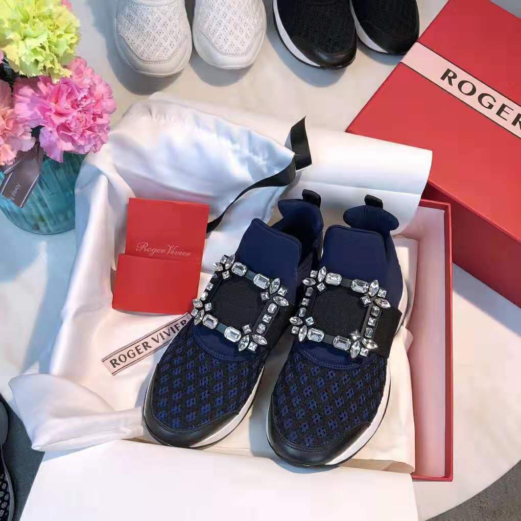 Roger Vivier Women Viv' Run Strass Buckle Sneakers-Navy 4 Roger Vivier Women Viv' Run Strass Buckle Sneakers-Navy - Image 4