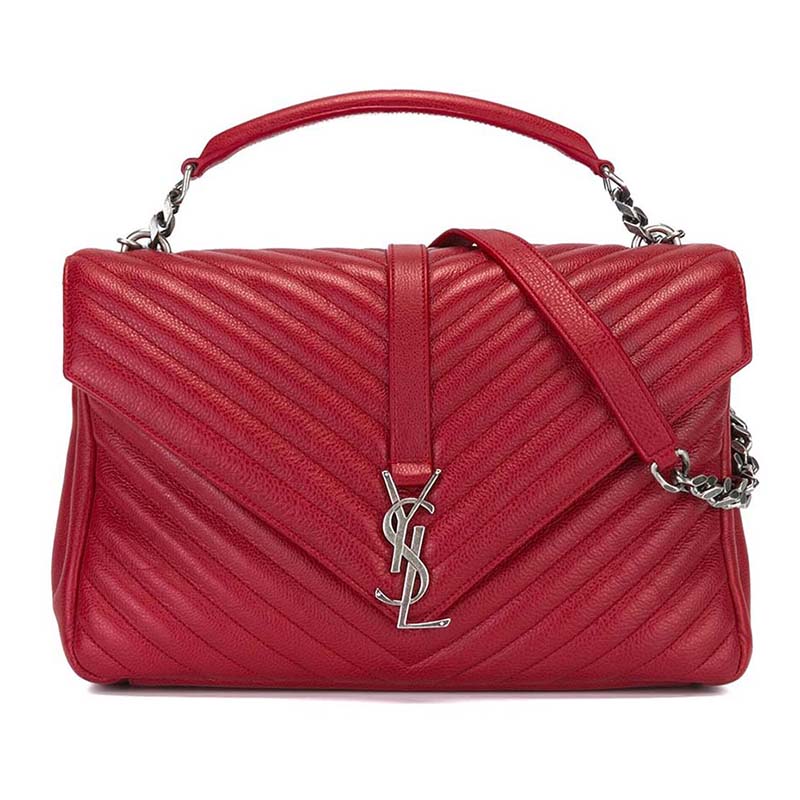 Saint Laurent YSL Classic Large College Bag In Matelasse Leather-Red