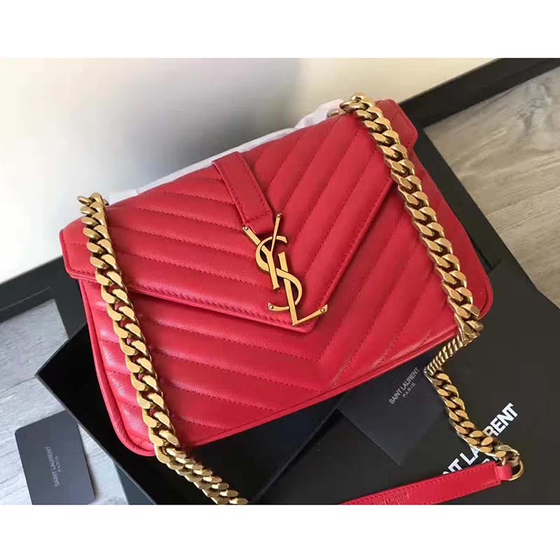 Saint Laurent Red Matelassé Leather Medium College Top Handle Bag at  1stDibs