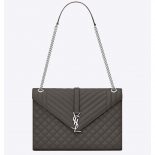 Saint Laurent YSL Large Envelope Mixed Grain De Poudre Matelasse-Grey