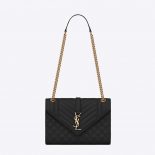Saint Laurent YSL Medium Envelope Mixed Grain De Poudre Matelasse-Black