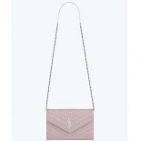 Saint Laurent YSL Medium Monogram Envelope Chain Wallet Silver Hardware-Pink