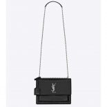 Saint Laurent YSL Medium Sunset Bag in Calfskin Leather-Black